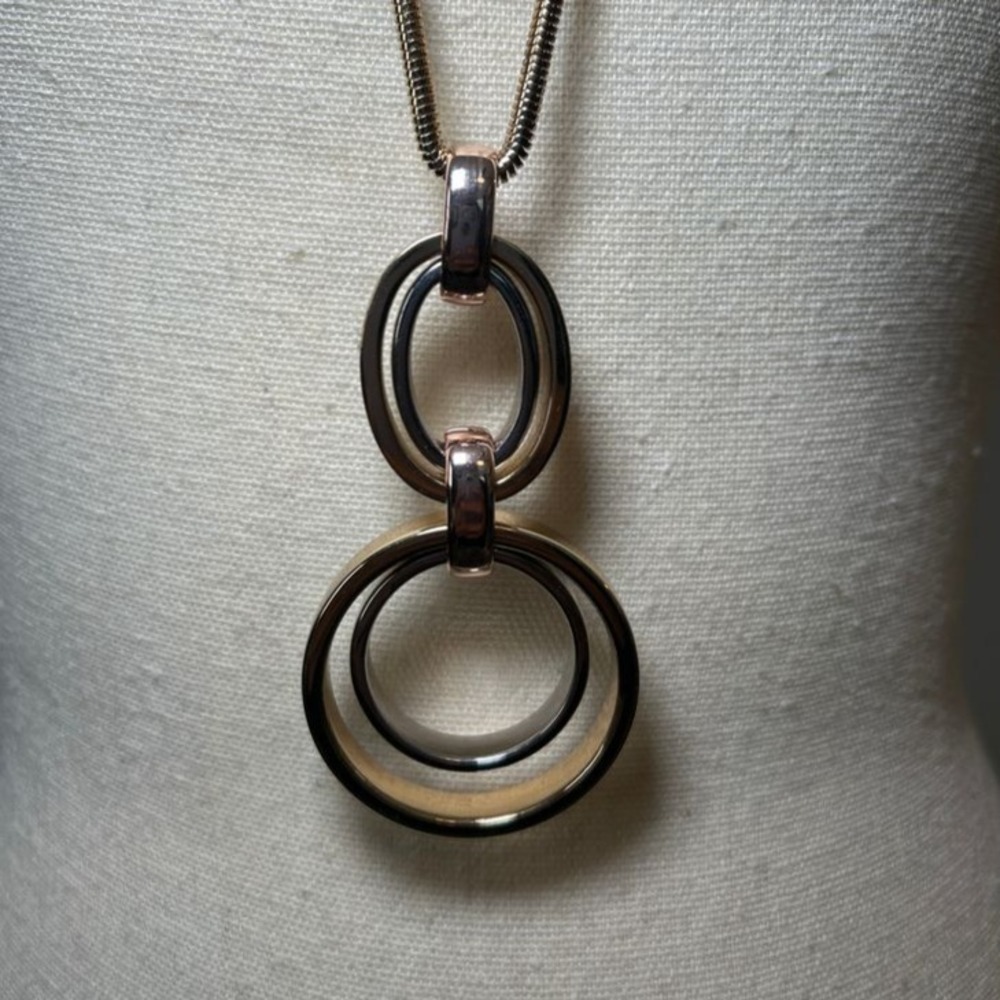 Alfani Two-Tone Gold and Silver Open Hoop Link Pendant 32" Necklace‎